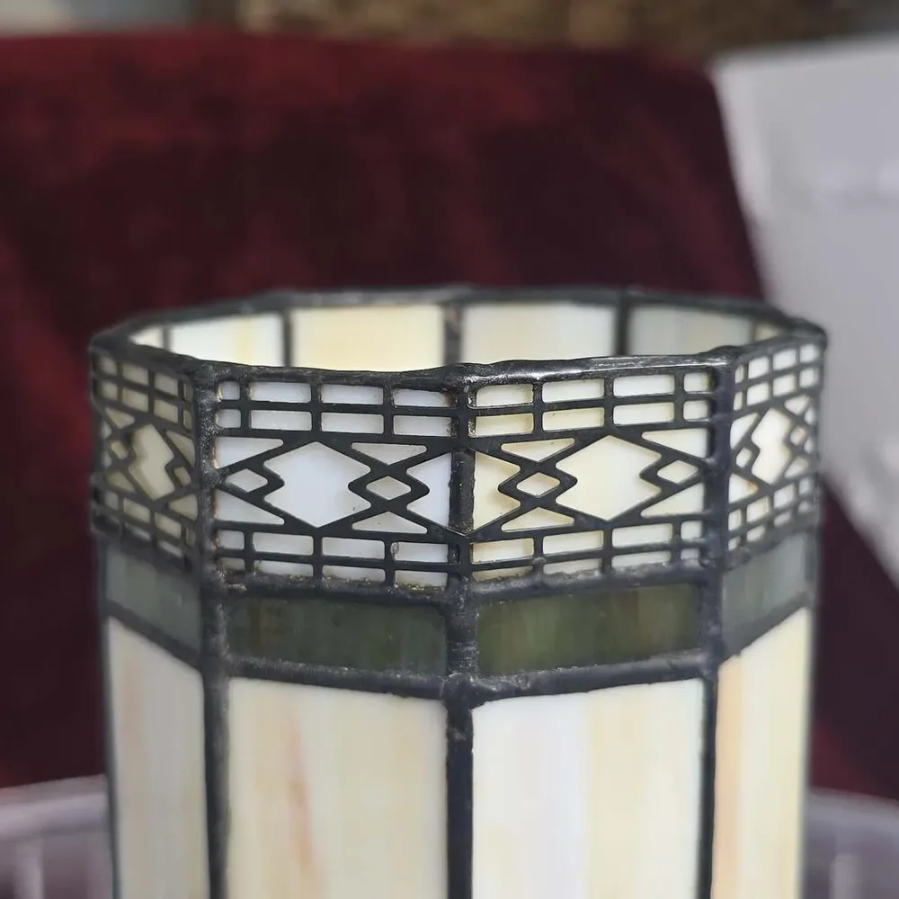 Vintage Tiffany Style Slag Glass Accent Table Lamp Stained Glass